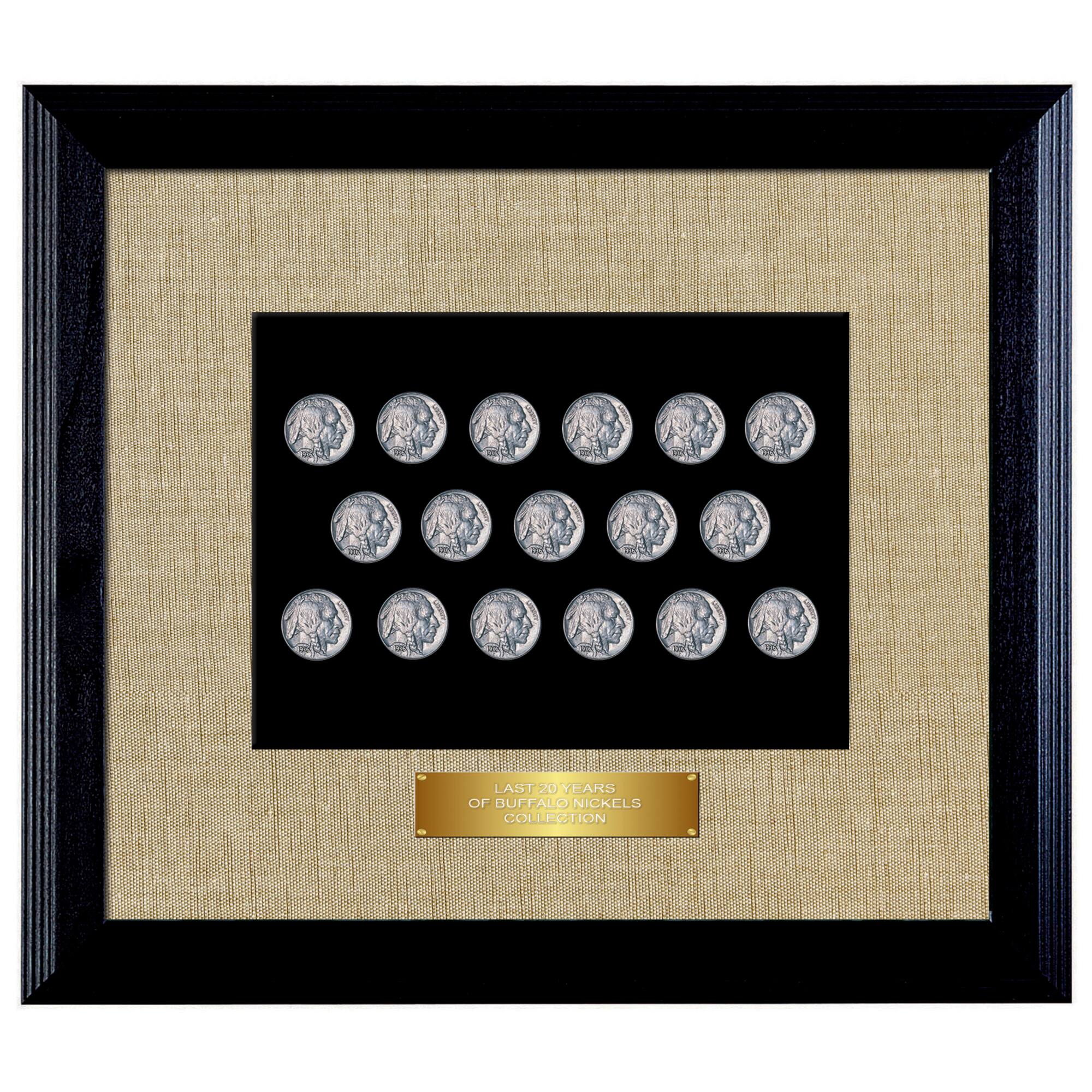Last 20 Years of Buffalo Nickels in Wood Frame